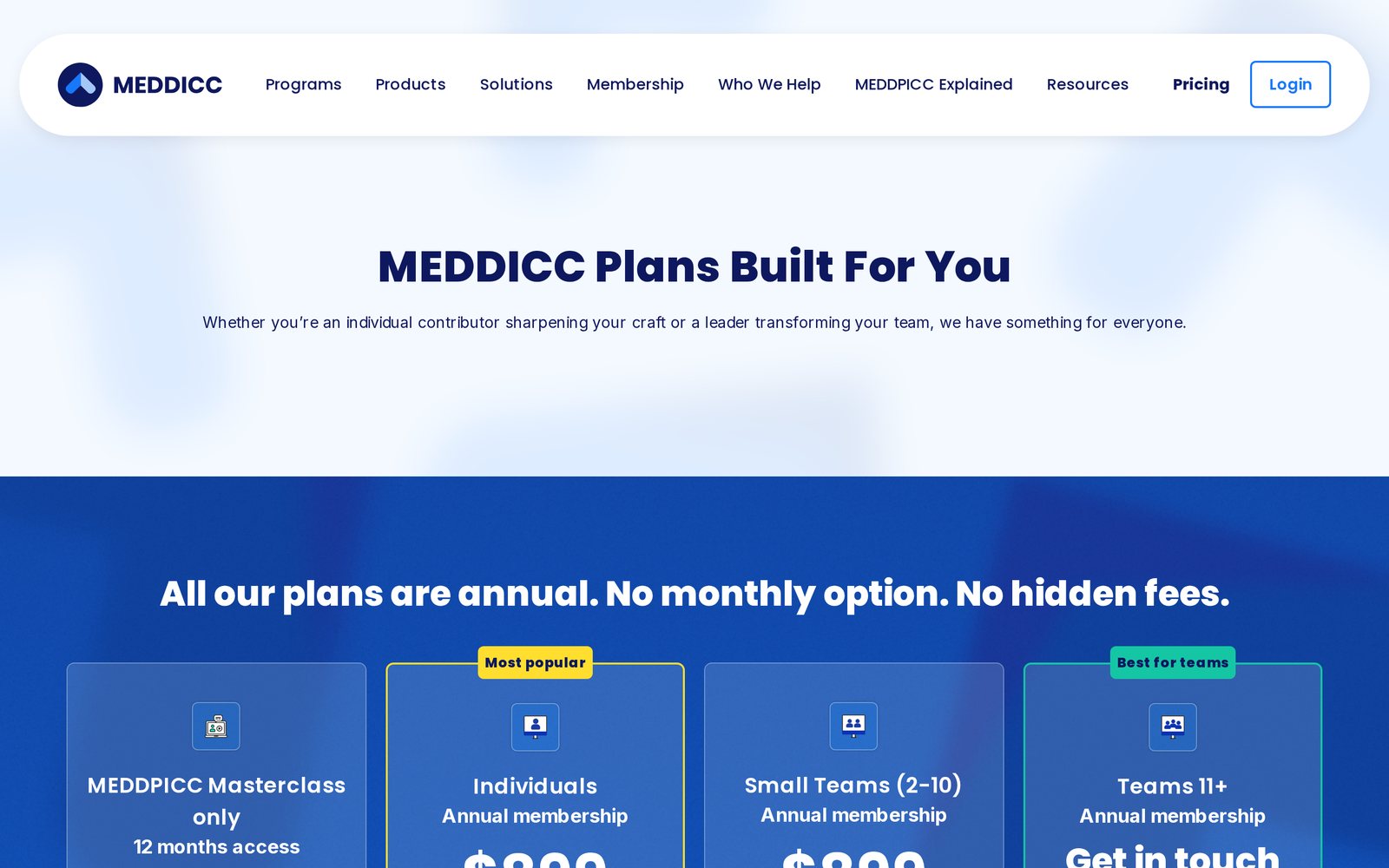 MEDDICC pricing page
