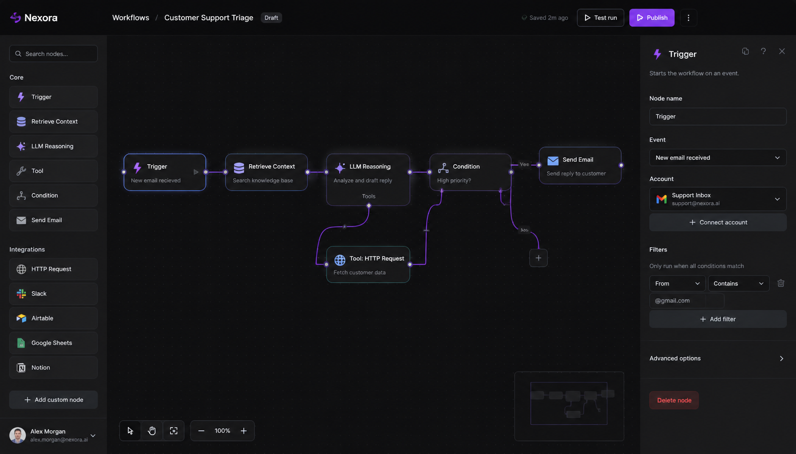 Nexora visual workflow builder